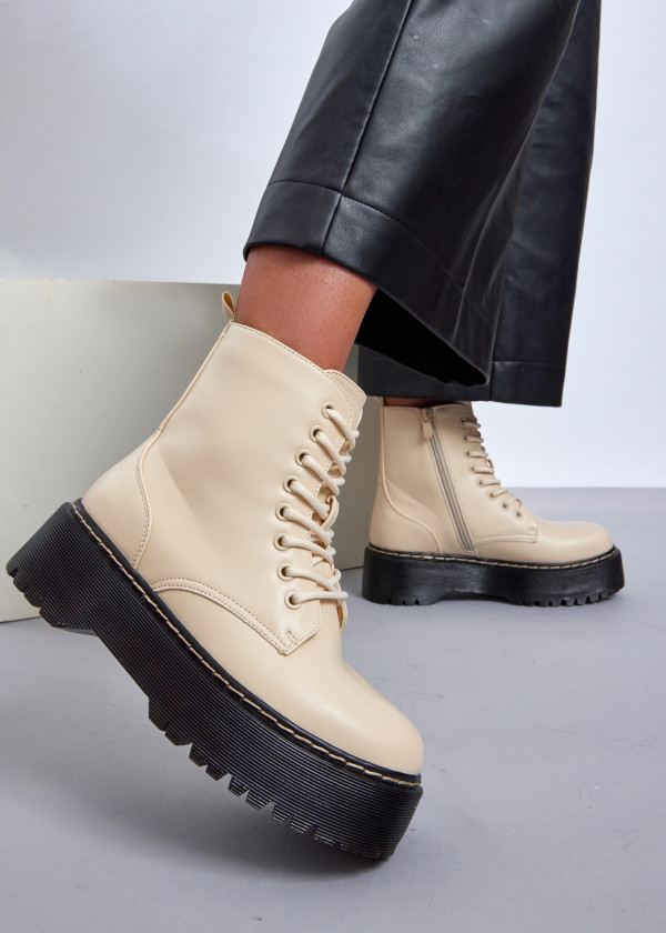 Beige Platform Combat Boots