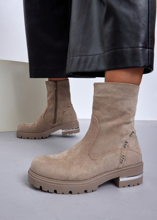 Khaki Chunky Sole Ankle Boots with Chain Detailing