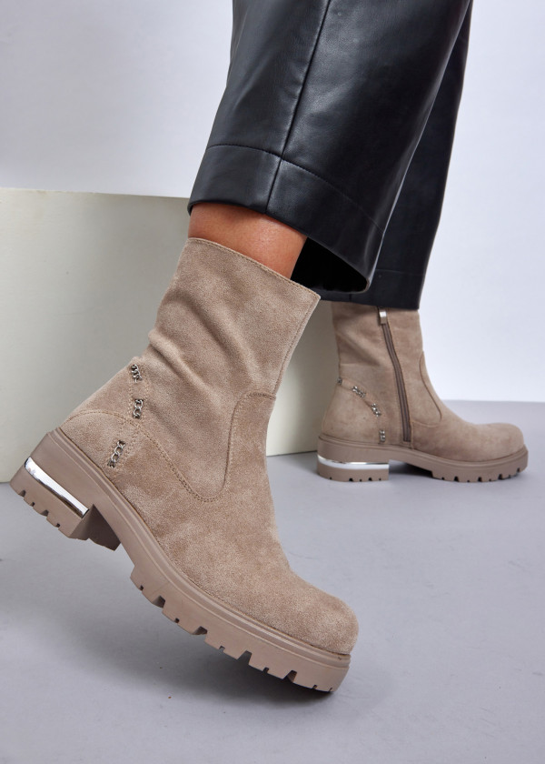 Khaki Chunky Sole Ankle Boots with Chain Detailing 2