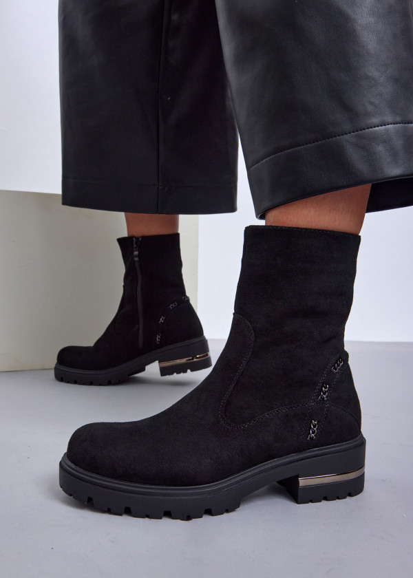 Black Chunky Sole Ankle Boots with Chain Detailing 4