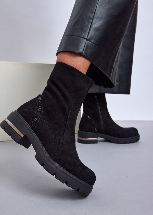 Black Chunky Sole Ankle Boots with Chain Detailing 1