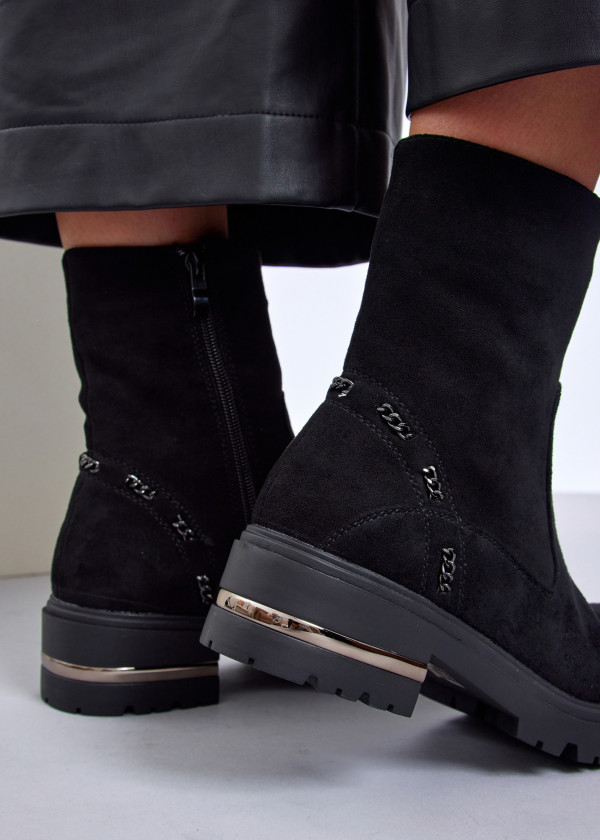 Black Chunky Sole Ankle Boots with Chain Detailing 2