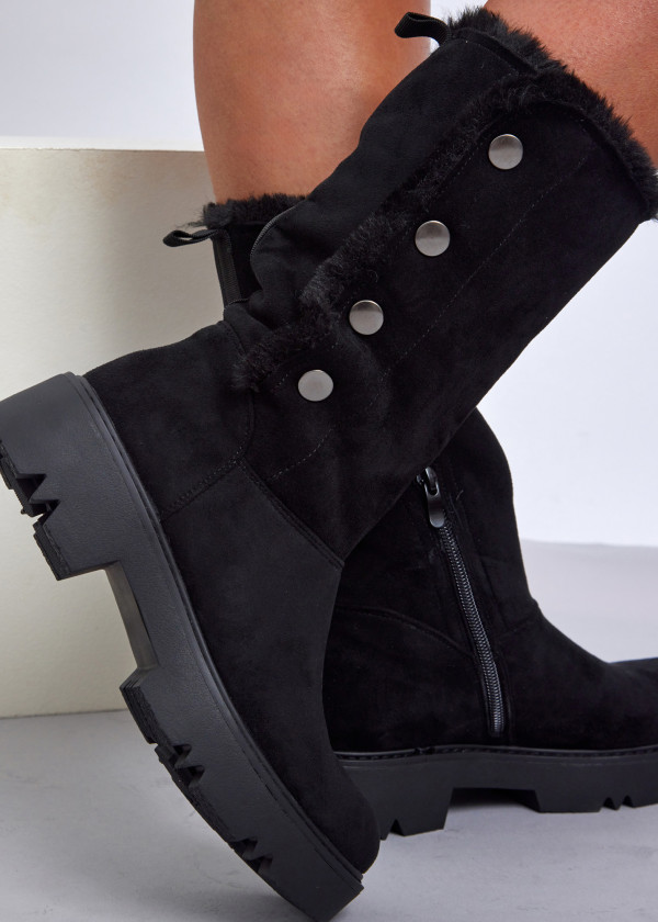 Black Mid-Calf Boots with Metal Button Details 1