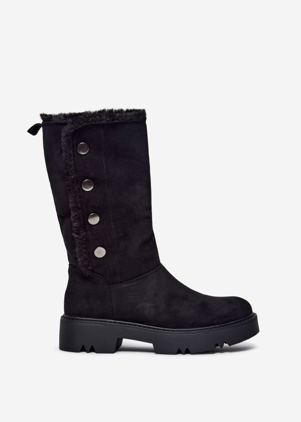 Black Mid-Calf Boots with Metal Button Details 3