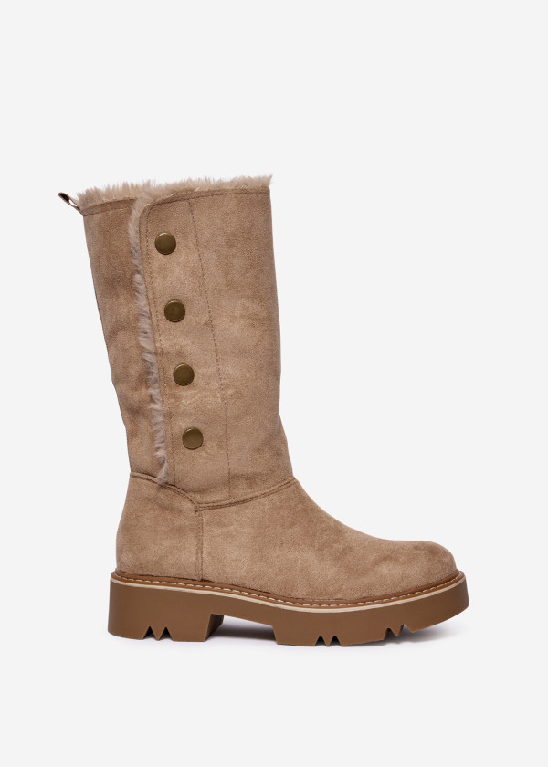 Khaki Mid-Calf Boots with Metal Button Details 3