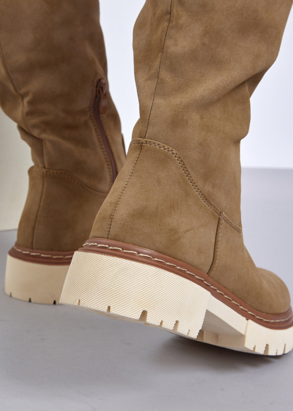 Khaki Boots with Contrast Sole and Shearling Trim 2