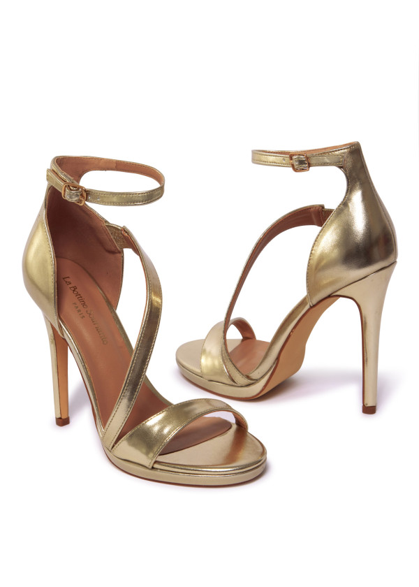 Gold Strappy Stiletto Heels 1