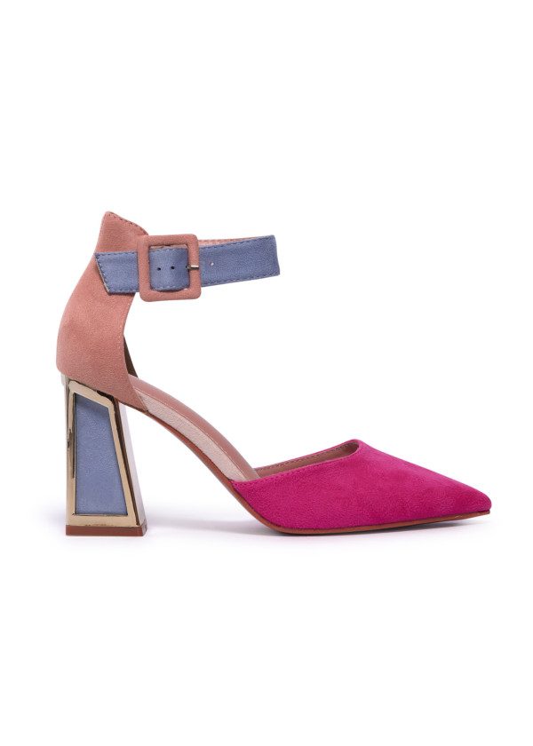 Fuchsia Chic Two-Tone Block Heel Pumps 3