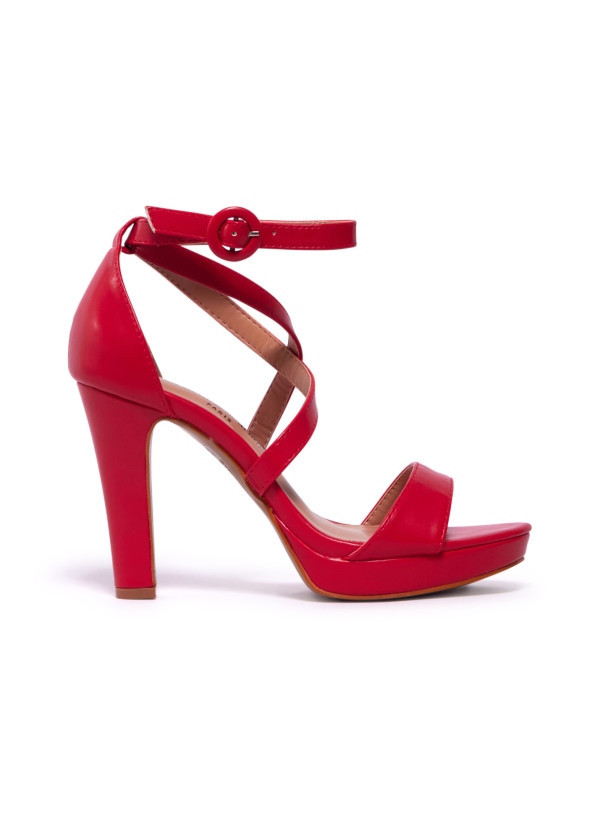 Red strappy platform heeled sandal 3