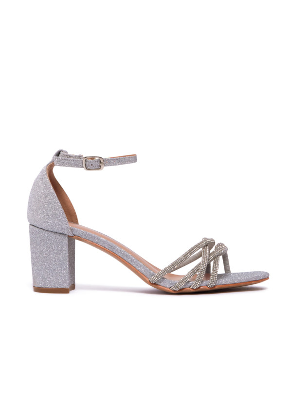 SIlver Strappy Block Heel Sandals 3