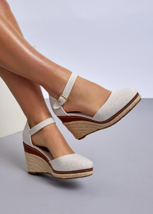 Beige Espadrille Wedge Sandals 1