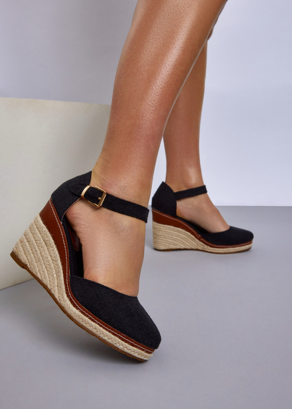 Black Espadrille Wedge Sandals