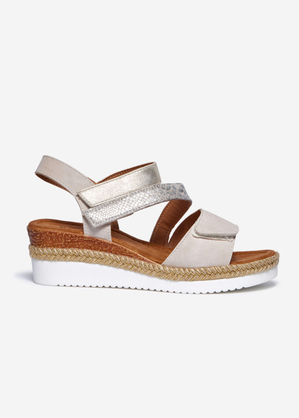 Beige Metallic Strap Platform Sandals 3