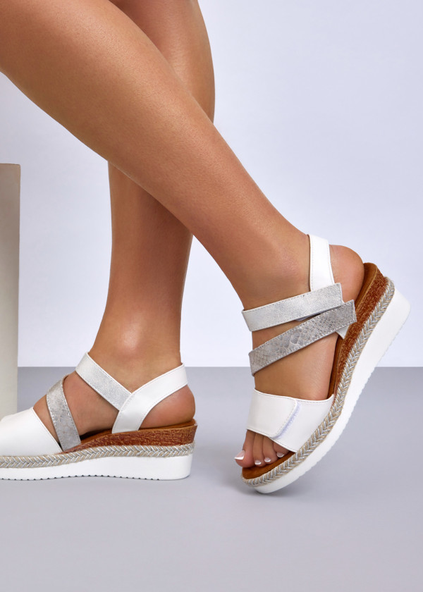 White Metallic Strap Platform Sandals 1