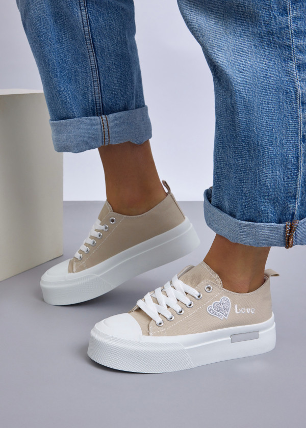 Beige Love Platform Sneakers