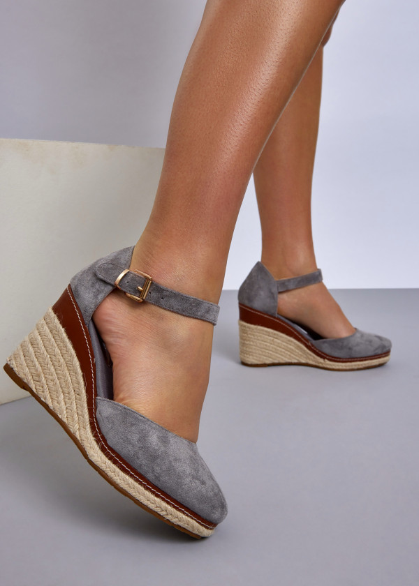 Grey closed-toe espadrille wedge