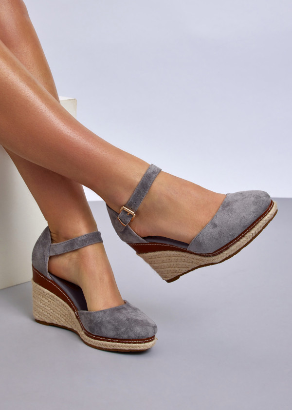 Grey closed-toe espadrille wedge 1