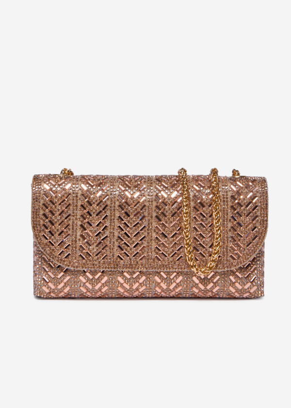 Rose Gold Crystal Clutch Bag