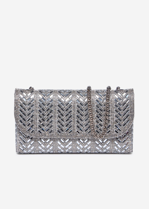 Silver Crystal Clutch Bag