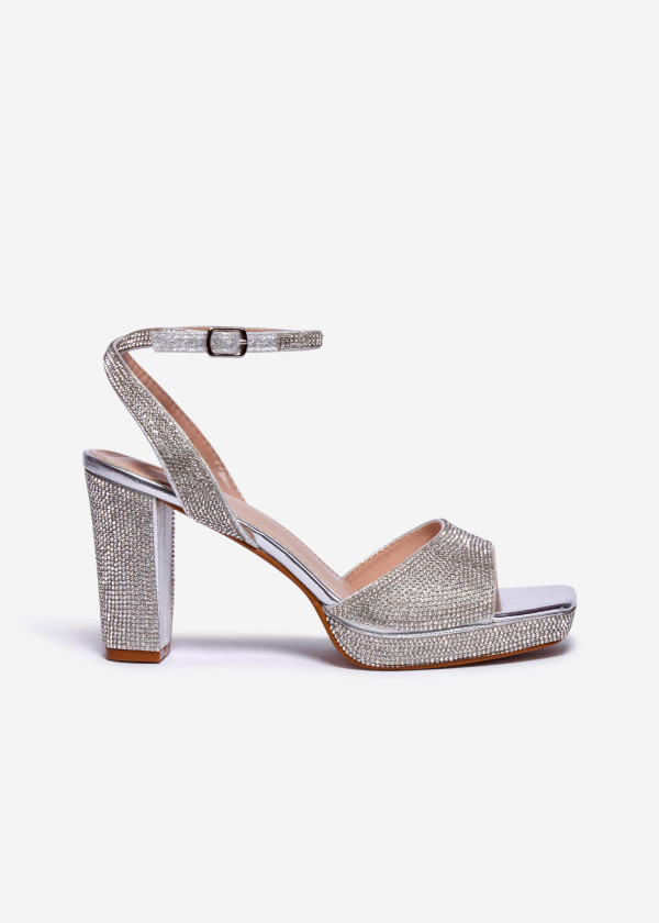 Silver rhinestone embellished heeled sandals 3