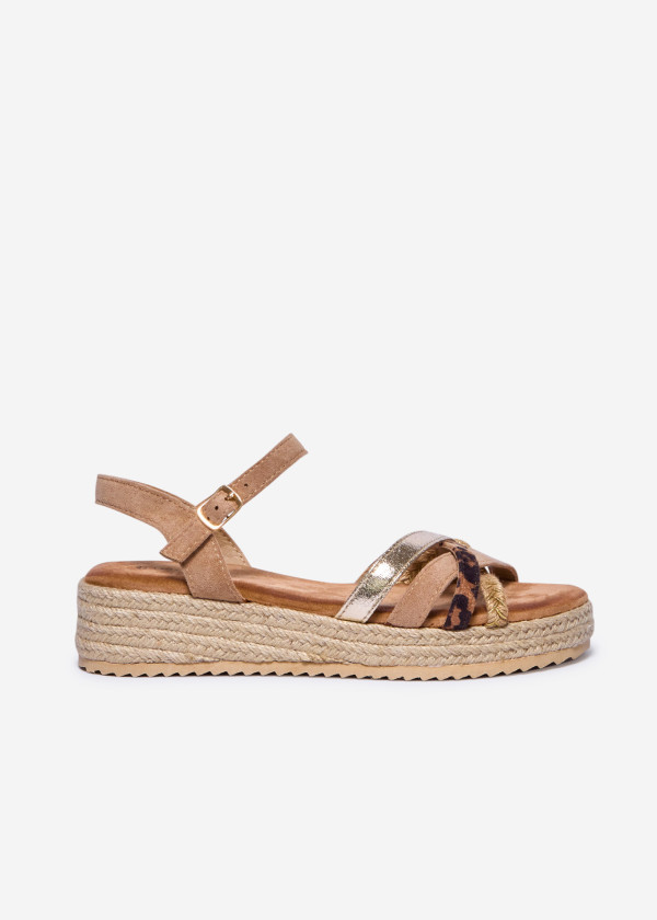 Khaki Multi-Strap Espadrille Platform Sandals 3