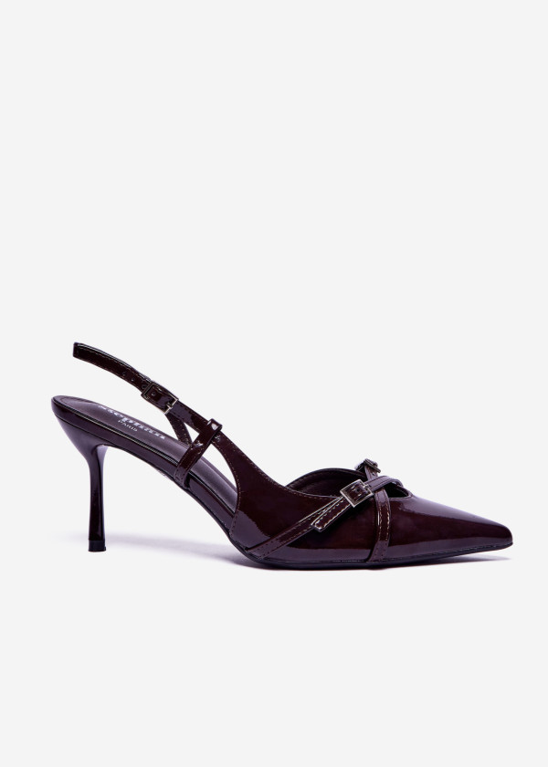 Brown Slingback Heels with Buckle Detail 3