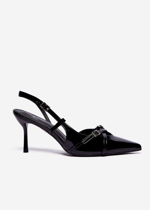 Black Slingback Heels with Buckle Detail 3