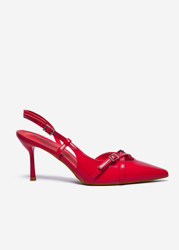 Red Slingback Heels with Buckle Detail 3