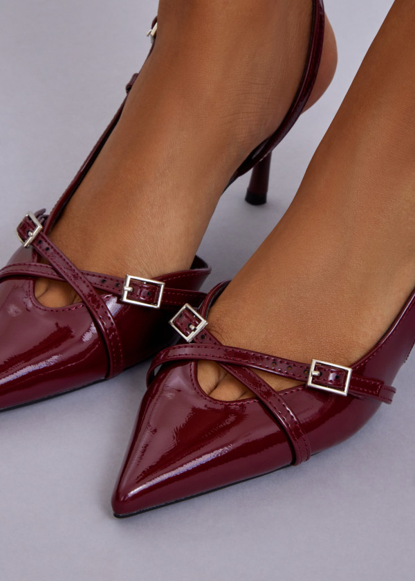 Wine Slingback Heels with Buckle Detail 1