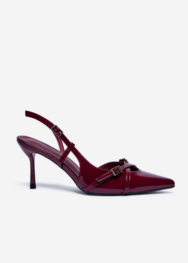 Wine Slingback Heels with Buckle Detail 3