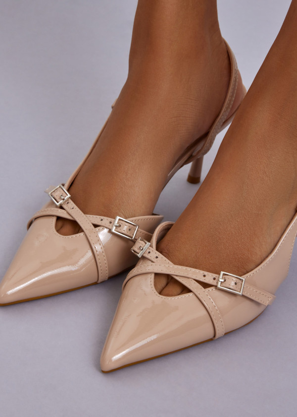 Beige Slingback Heels with Buckle Detail 2