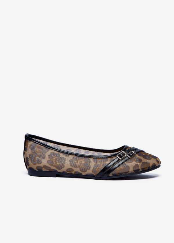 Leopard Lace Ballet Flats with Buckle Detail 3