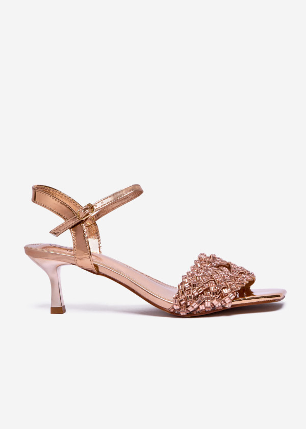Rose Gold Embellished Strappy Heels 3