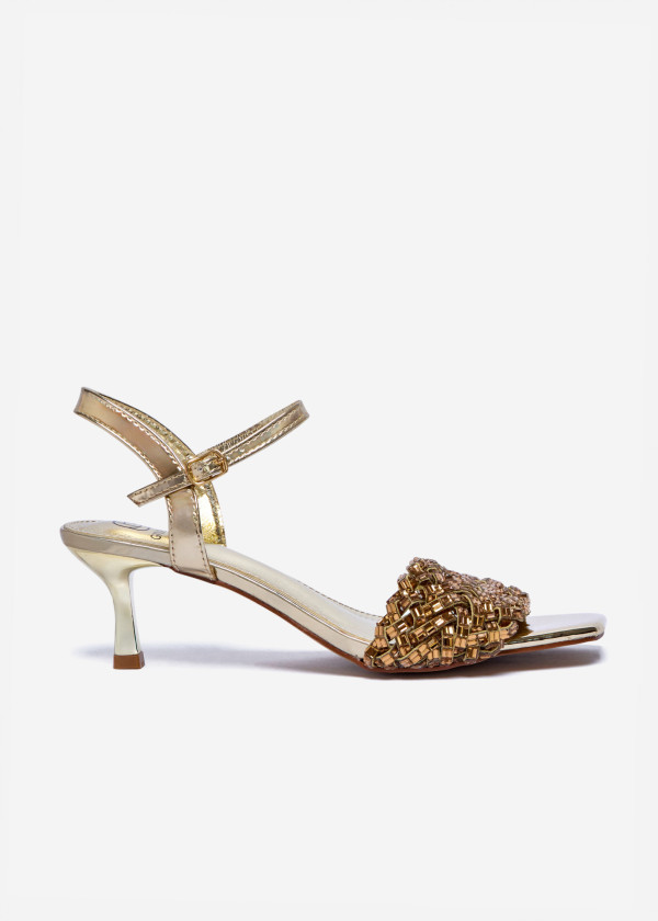 Gold Embellished Strappy Heels 3