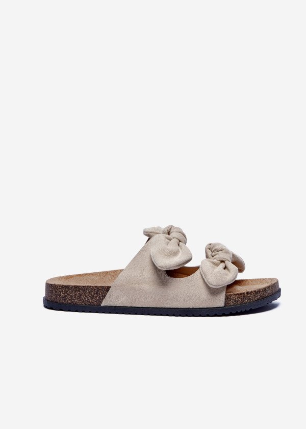 Beige Bow Slide Sandals 3