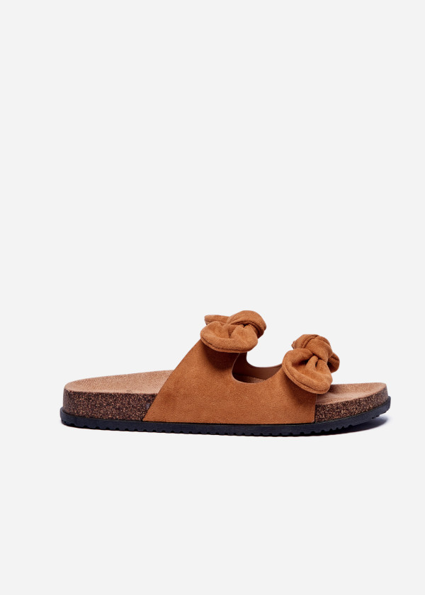 Tan Bow Slide Sandals 3