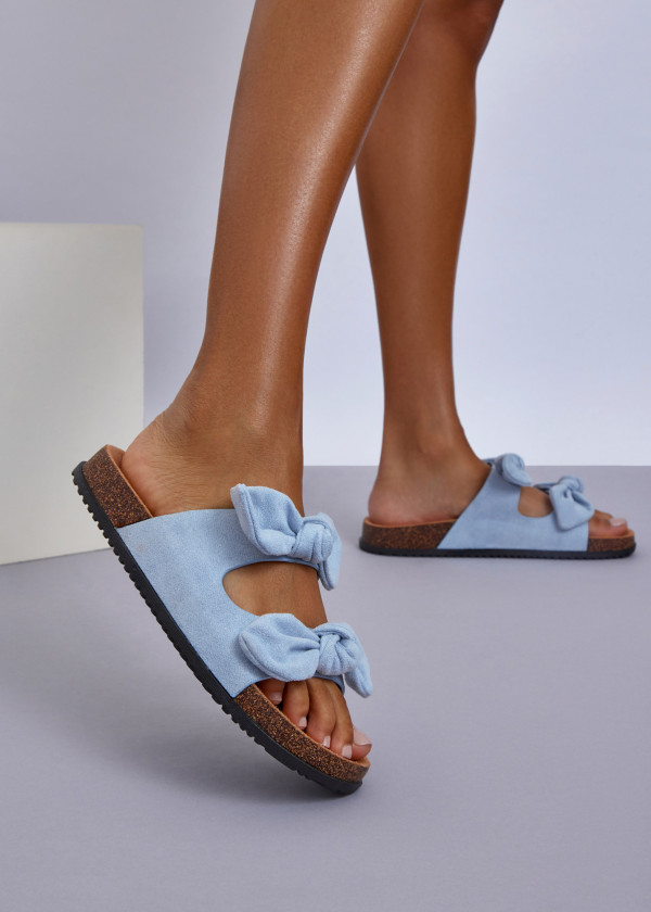 Blue Bow Slide Sandals