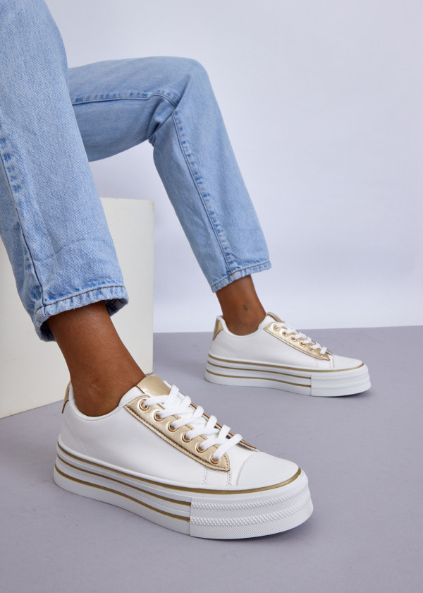 White & Gold Platform Sneakers 1