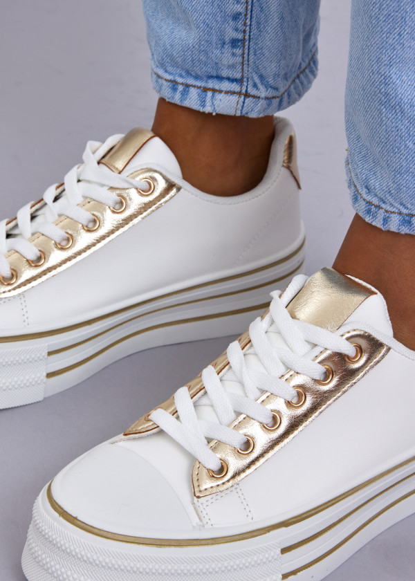 White & Gold Platform Sneakers 2