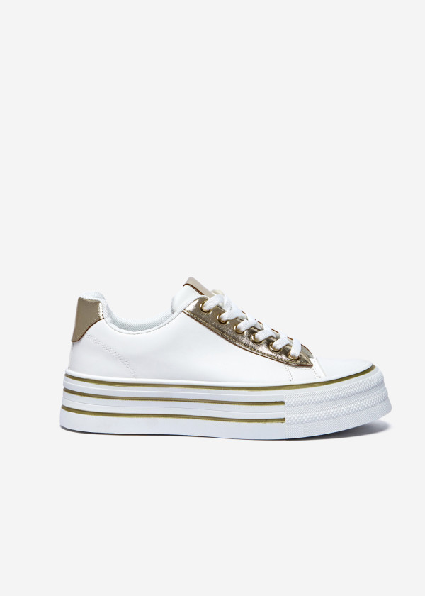 White & Gold Platform Sneakers 3