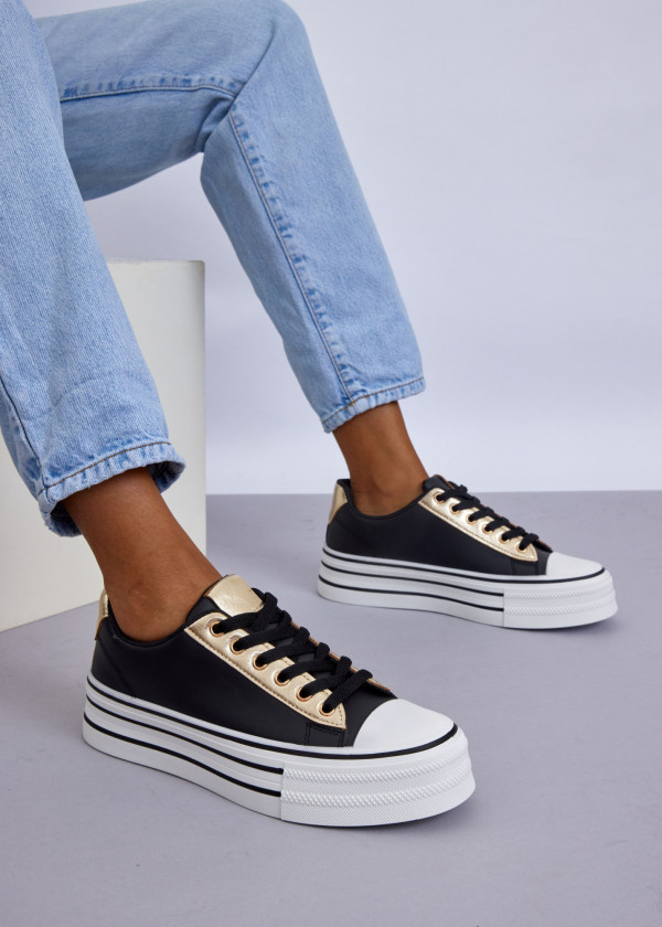 Black & Gold Platform Sneakers 1