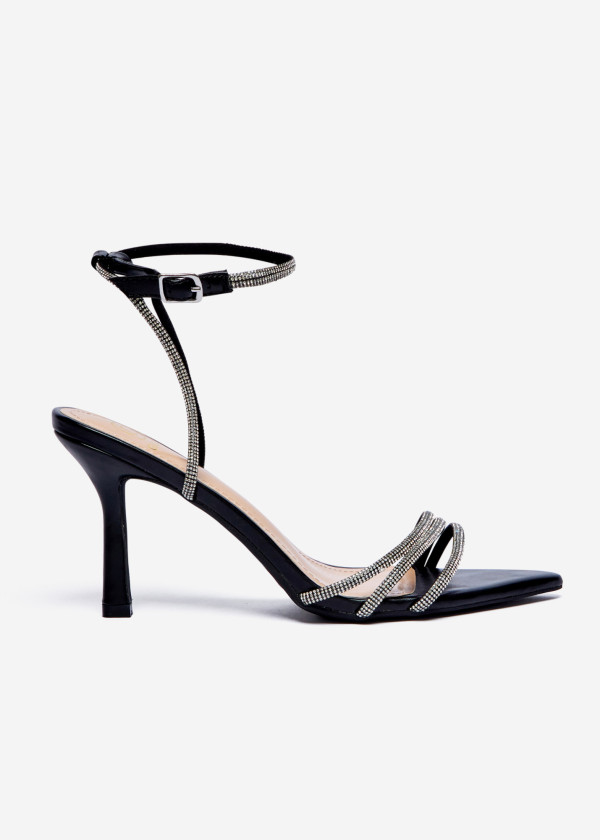 Black Embellished Strappy Heels 3