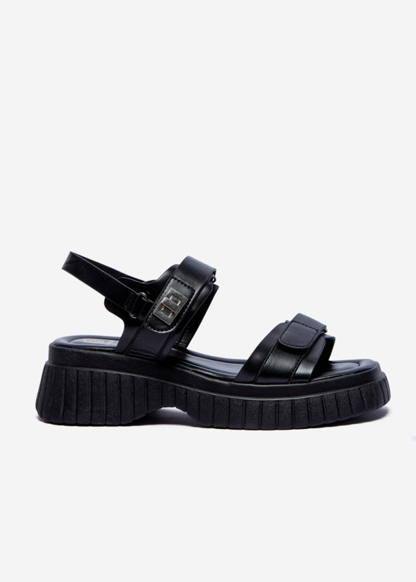 Chunky Black Platform Sandals with Buckle Straps 3