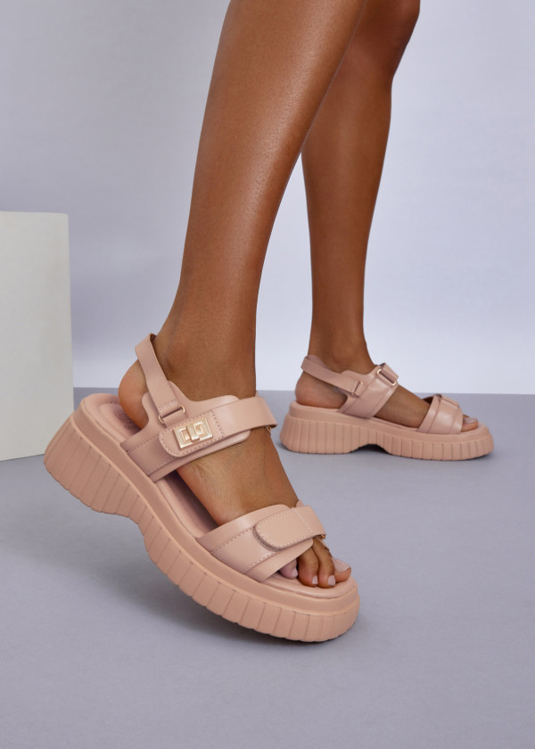 Chunky Nude Platform Sandals with Buckle Straps 4