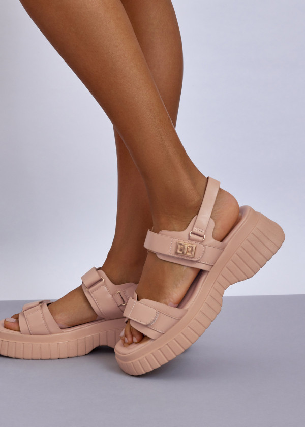 Chunky Nude Platform Sandals with Buckle Straps 2