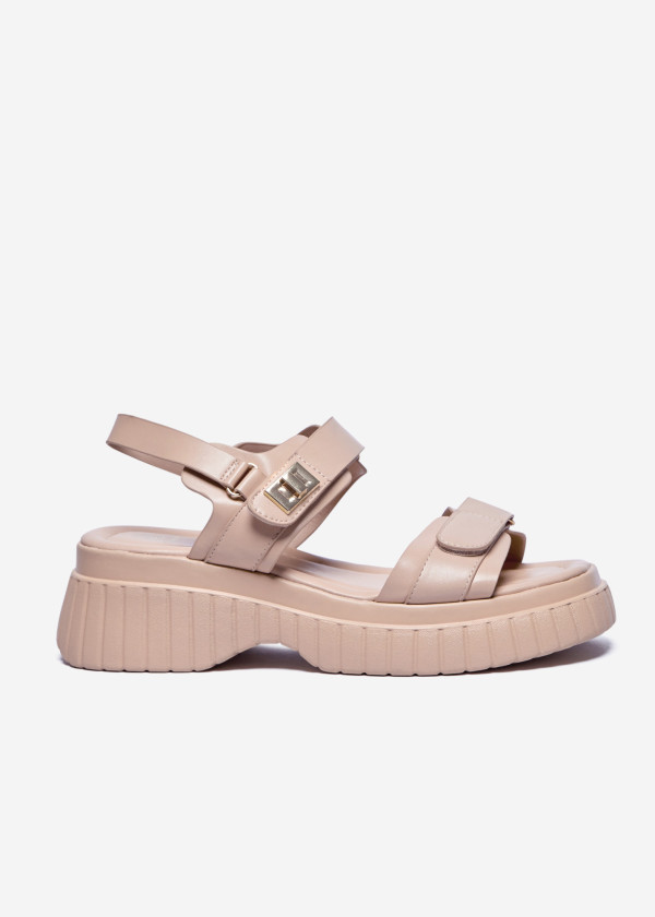 Chunky Nude Platform Sandals with Buckle Straps 3