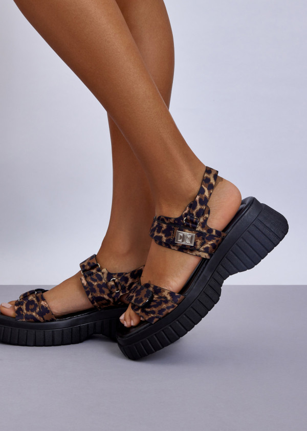 Chunky Leopard Platform Sandals with Buckle Straps 1