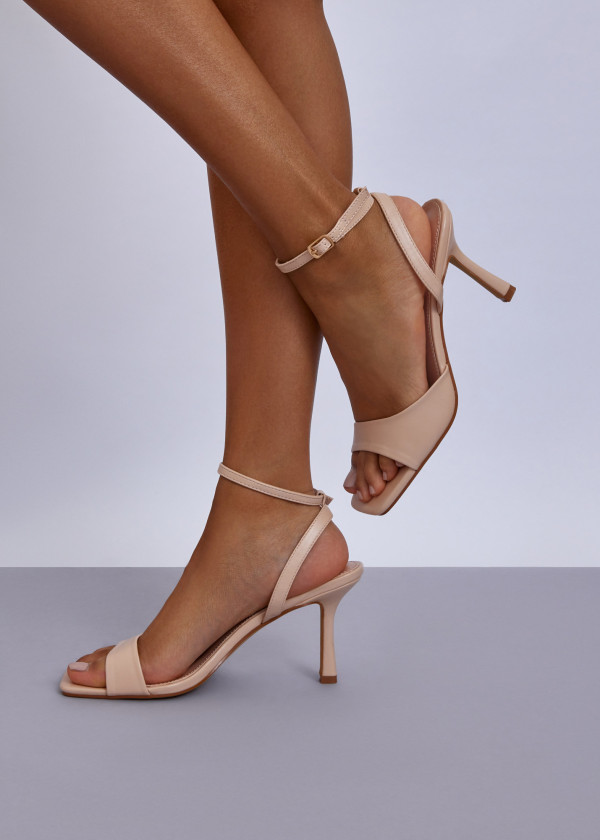 Minimalist Beige Strappy Heeled Sandals 1