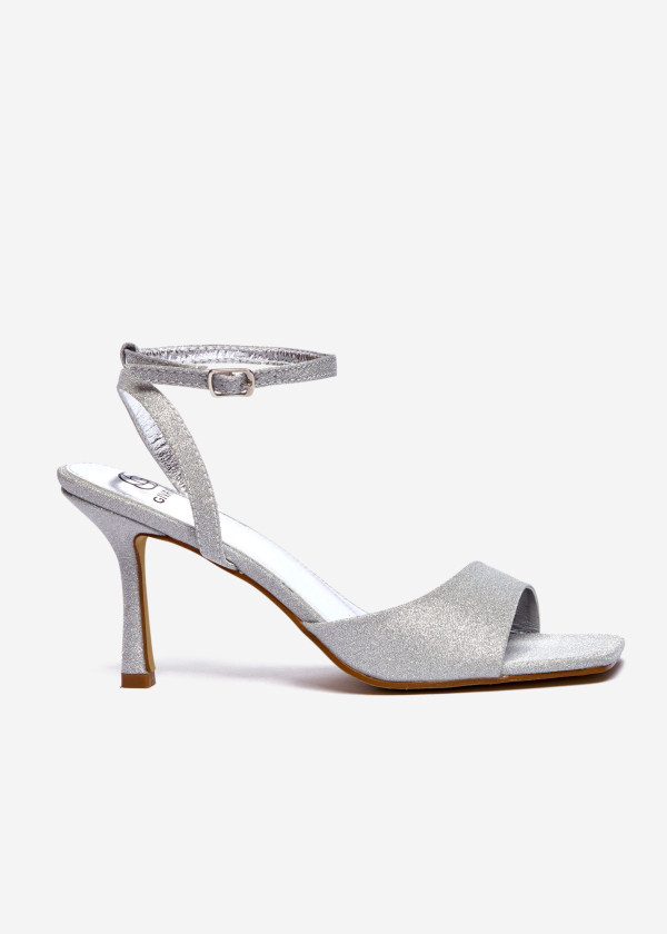 Minimalist Silver Strappy Heeled Sandals 3