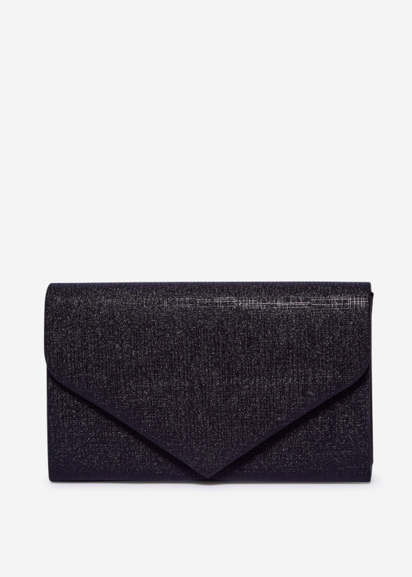Black Glitter Envelope Evening Clutch Bag